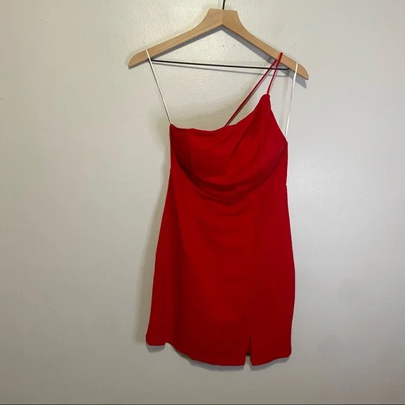 Princess Polly NWT Dress PRIYA Mini Sexy Strappy One Shoulder Font Slit Red 8 - Picture 3 of 8